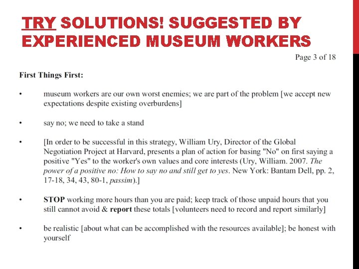 TRY SOLUTIONS! SUGGESTED BY EXPERIENCED MUSEUM WORKERS 