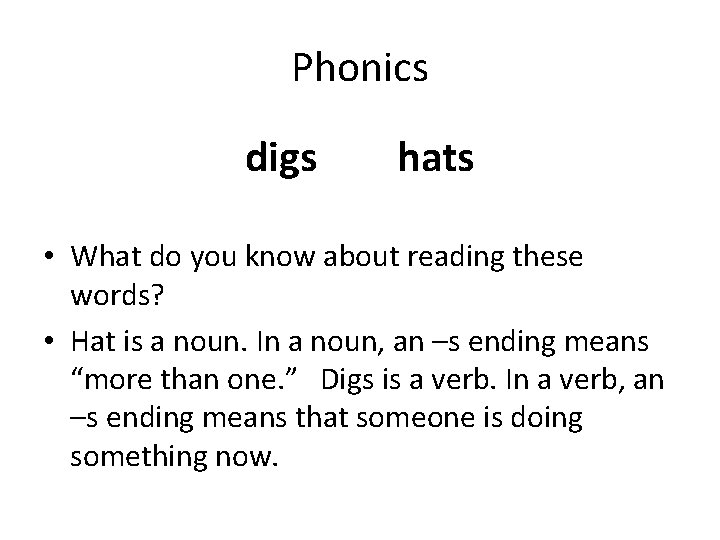 Phonics digs hats • What do you know about reading these words? • Hat
