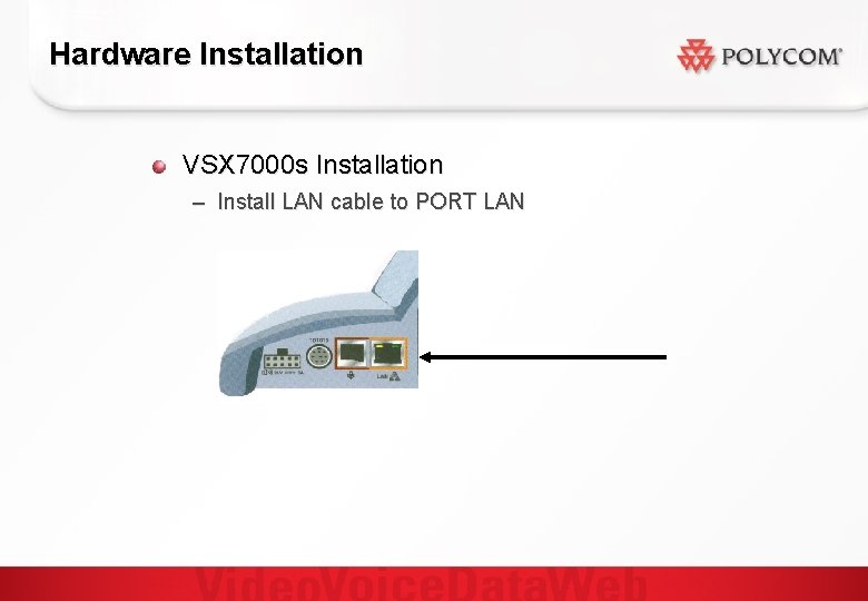 Hardware Installation VSX 7000 s Installation – Install LAN cable to PORT LAN 