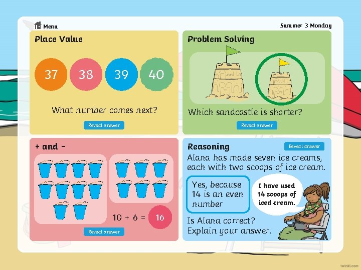 Summer 3 Monday Menu Problem Solving Place Value 37 38 39 40 What number