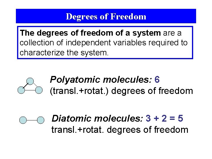 Degrees of Freedom The degrees of freedom of a system are a collection of