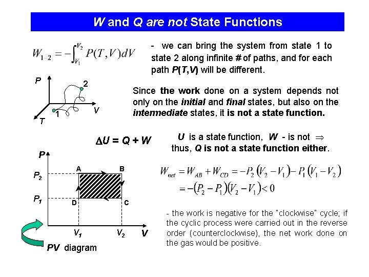 W and Q are not State Functions - we can bring the system from