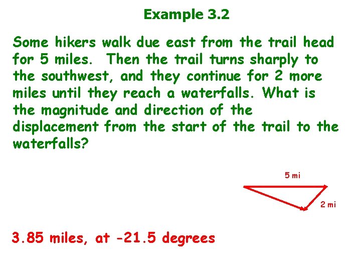 Example 3. 2 Some hikers walk due east from the trail head for 5