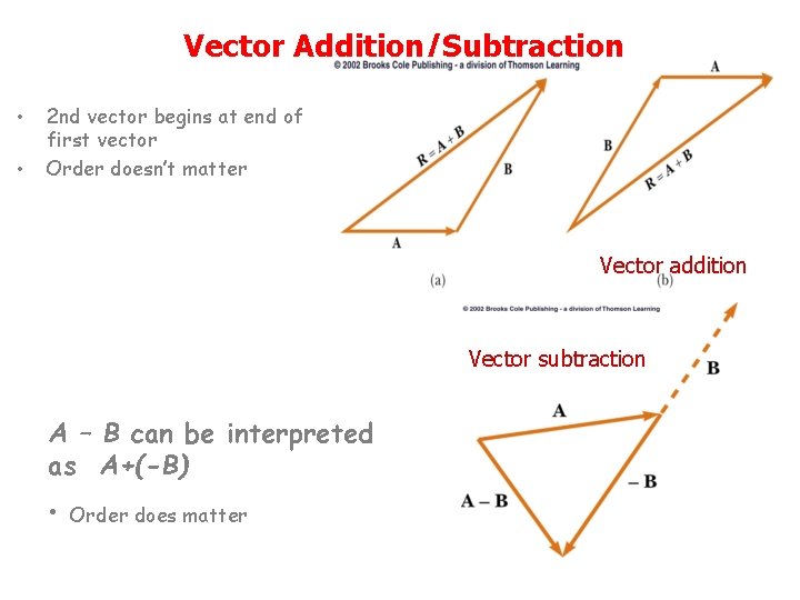 Vector Addition/Subtraction • • 2 nd vector begins at end of first vector Order Vector Addition/Subtraction • • 2 nd vector begins at end of first vector Order
