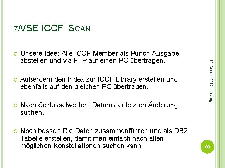 Z/VSE ICCF SCAN Unsere Idee: Alle ICCF Member als Punch Ausgabe abstellen und via