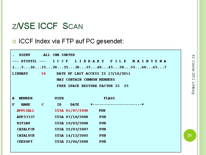 Z/VSE ICCF SCAN ICCF Index via FTP auf PC gesendet: . DSERV ALL COM