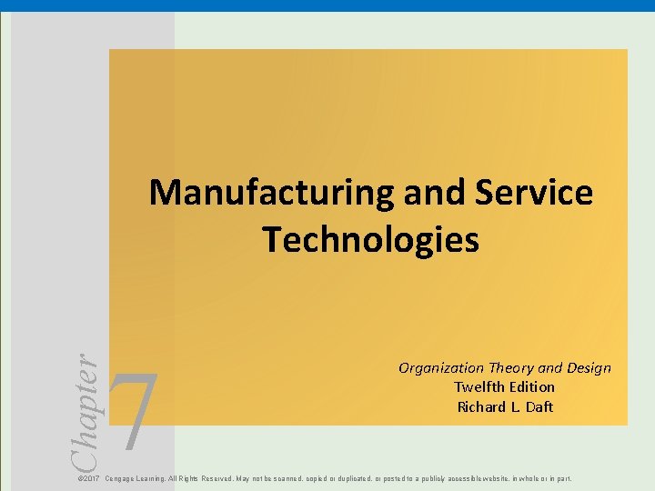 Chapter Manufacturing and Service Technologies 7 Organization Theory and Design Twelfth Edition Richard L. Chapter Manufacturing and Service Technologies 7 Organization Theory and Design Twelfth Edition Richard L.