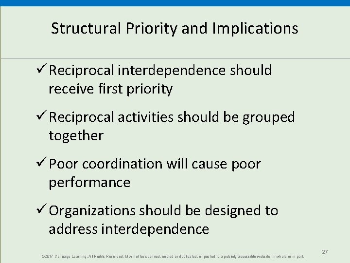 Structural Priority and Implications ü Reciprocal interdependence should receive first priority ü Reciprocal activities