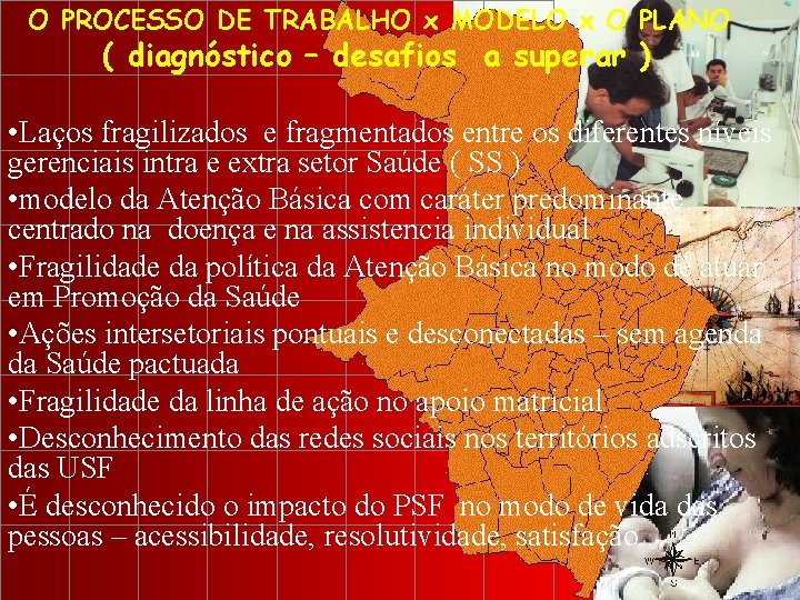 O PROCESSO DE TRABALHO x MODELO x O PLANO ( diagnóstico – desafios a