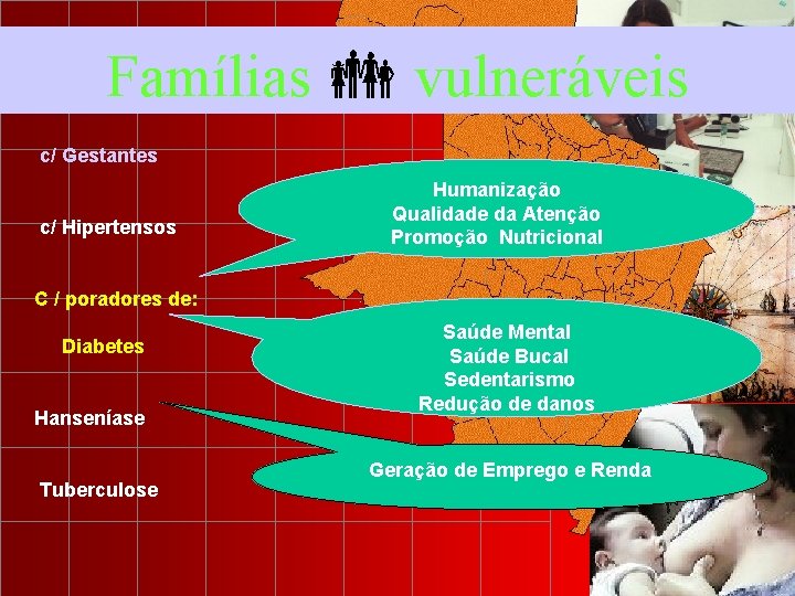 Famílias vulneráveis c/ Gestantes c/ Hipertensos Humanização Qualidade da Atenção Promoção Nutricional C /