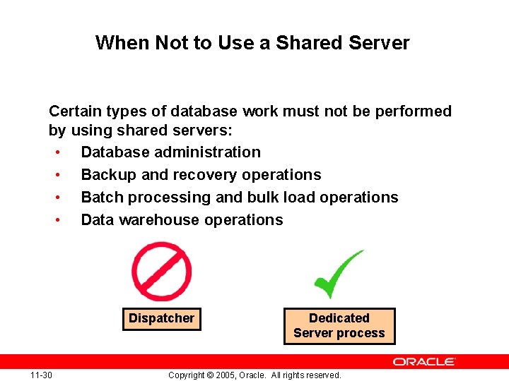 When Not to Use a Shared Server Certain types of database work must not