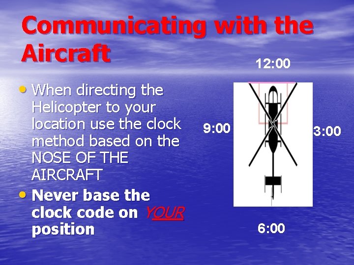 Communicating with the Aircraft 12: 00 • When directing the Helicopter to your location