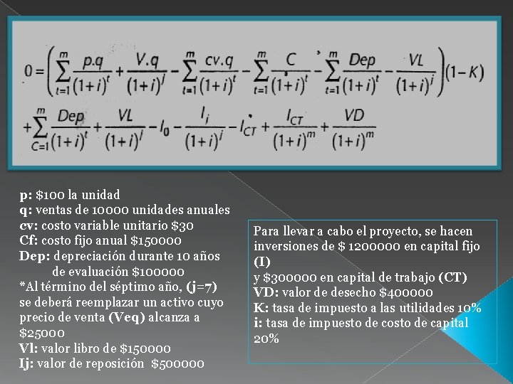 p: $100 la unidad q: ventas de 10000 unidades anuales cv: costo variable unitario