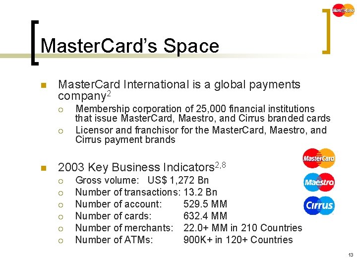 Master. Card’s Space n Master. Card International is a global payments company 2 ¡