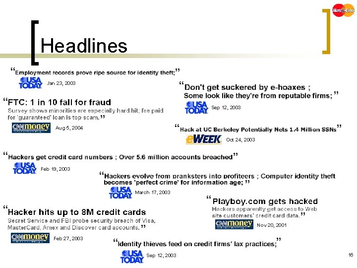Headlines “ ” “ Jan 23, 2003 ” “ Sep 12, 2003 ” “
