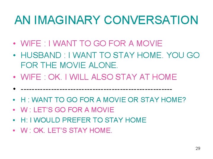 AN IMAGINARY CONVERSATION • WIFE : I WANT TO GO FOR A MOVIE •