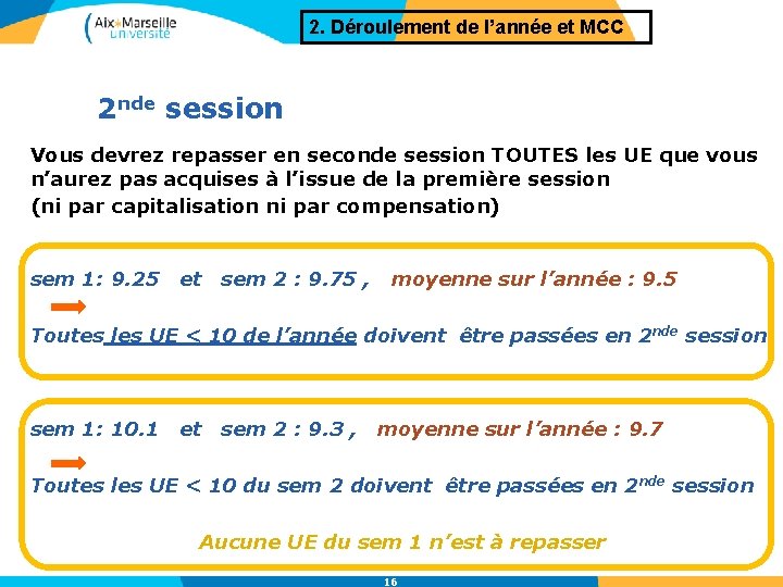 2. Déroulement de l’année et MCC 2 nde session Vous devrez repasser en seconde