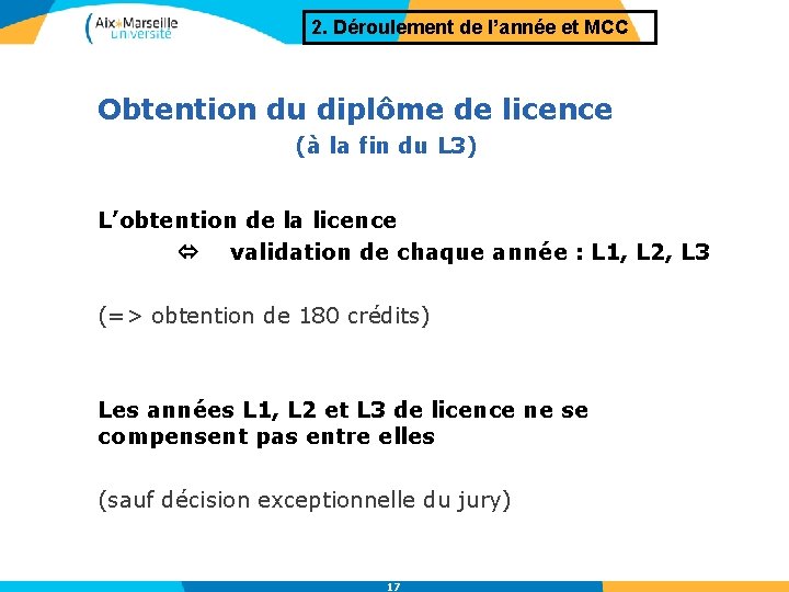 2. Déroulement de l’année et MCC Obtention du diplôme de licence (à la fin