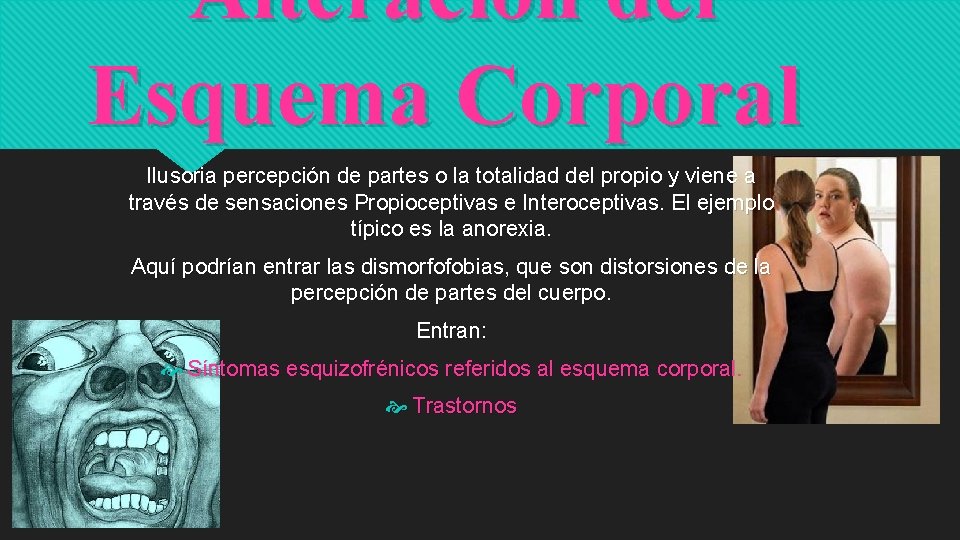 Alteración del Esquema Corporal Ilusoria percepción de partes o la totalidad del propio y