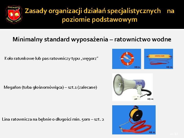 Zasady organizacji działań specjalistycznych na poziomie podstawowym Minimalny standard wyposażenia – ratownictwo wodne Koło