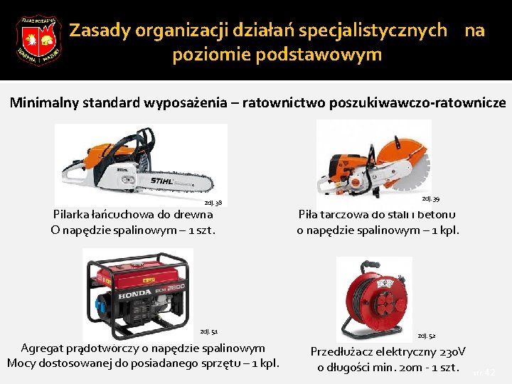 Zasady organizacji działań specjalistycznych na poziomie podstawowym Minimalny standard wyposażenia – ratownictwo poszukiwawczo-ratownicze zdj.