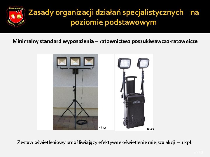 Zasady organizacji działań specjalistycznych na poziomie podstawowym Minimalny standard wyposażenia – ratownictwo poszukiwawczo-ratownicze zdj.