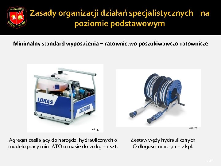 Zasady organizacji działań specjalistycznych na poziomie podstawowym Minimalny standard wyposażenia – ratownictwo poszukiwawczo-ratownicze zdj.