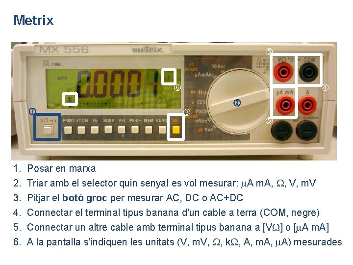 Metrix 1. 2. 3. 4. 5. 6. Posar en marxa Triar amb el selector