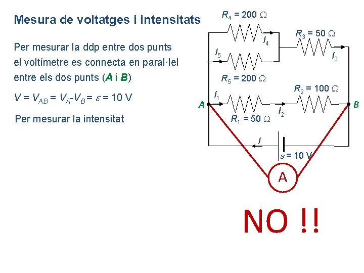 R 4 = 200 Mesura de voltatges i intensitats Per mesurar la ddp entre