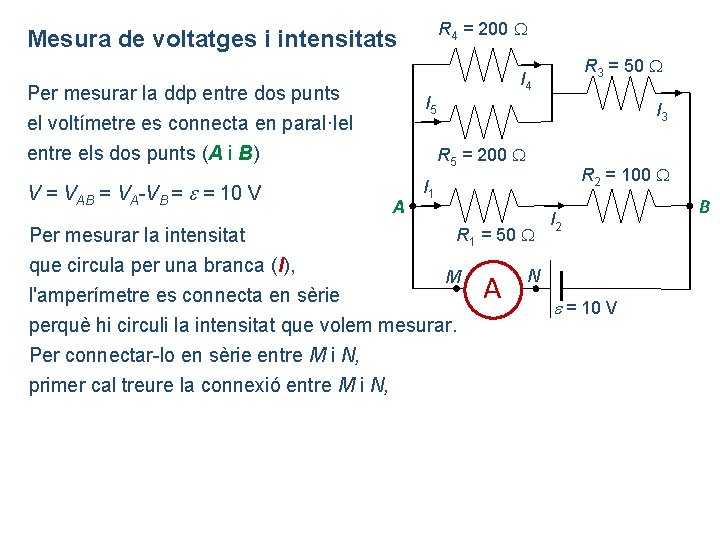 R 4 = 200 Mesura de voltatges i intensitats Per mesurar la ddp entre