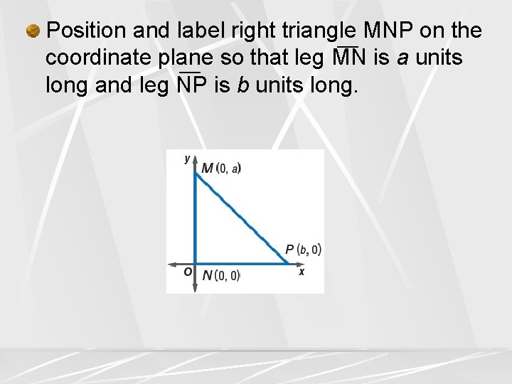 Position and label right triangle MNP on the coordinate plane so that leg MN