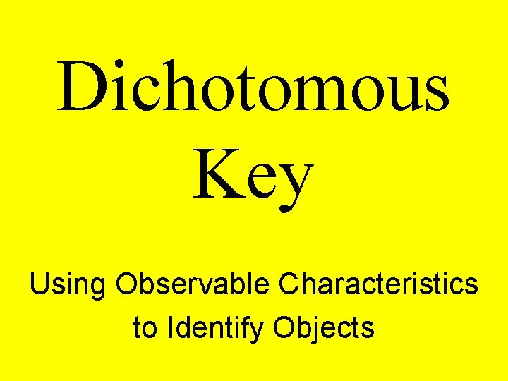 Dichotomous Key Using Observable Characteristics to Identify Objects 