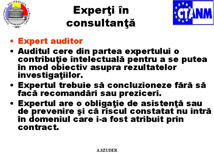 Experţi în consultanţă • Expert auditor • Auditul cere din partea expertului o contribuţie