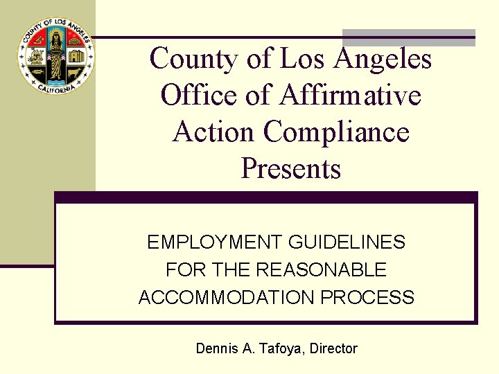 County of Los Angeles Office of Affirmative Action Compliance Presents EMPLOYMENT GUIDELINES FOR THE