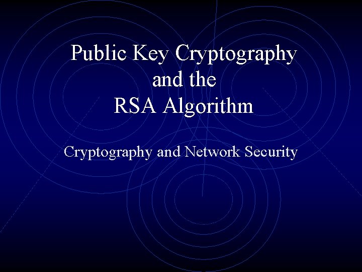 Public Key Cryptography and the RSA Algorithm Cryptography and Network Security 