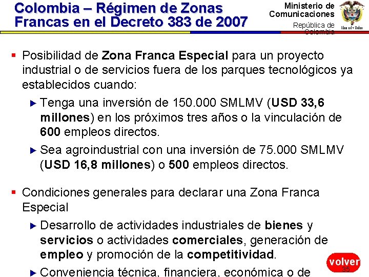 Colombia – Régimen de Zonas Francas en el Decreto 383 de 2007 Ministerio de