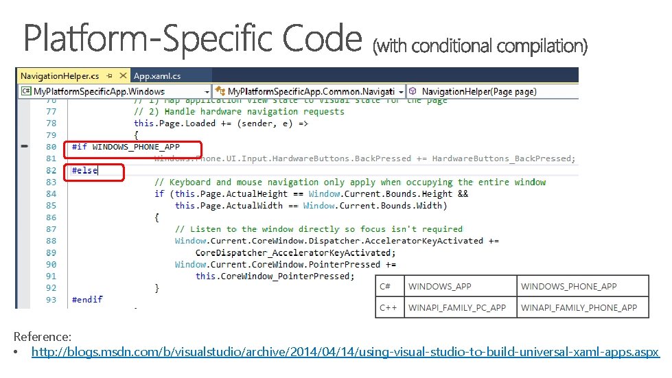 Reference: • http: //blogs. msdn. com/b/visualstudio/archive/2014/04/14/using-visual-studio-to-build-universal-xaml-apps. aspx Reference: • http: //blogs. msdn. com/b/visualstudio/archive/2014/04/14/using-visual-studio-to-build-universal-xaml-apps. aspx
