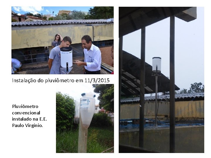 Instalação do pluviômetro em 11/3/2015 Pluviômetro convencional instalado na E. E. Paulo Virgínio. 