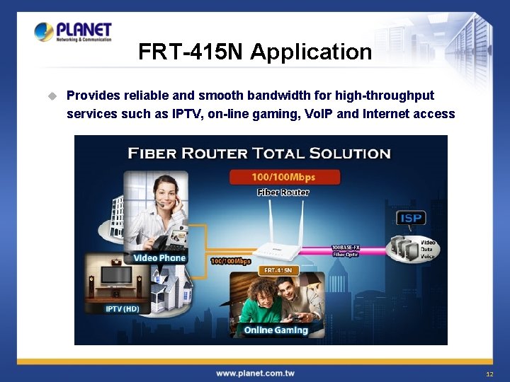 FRT-415 N Application u Provides reliable and smooth bandwidth for high-throughput services such as