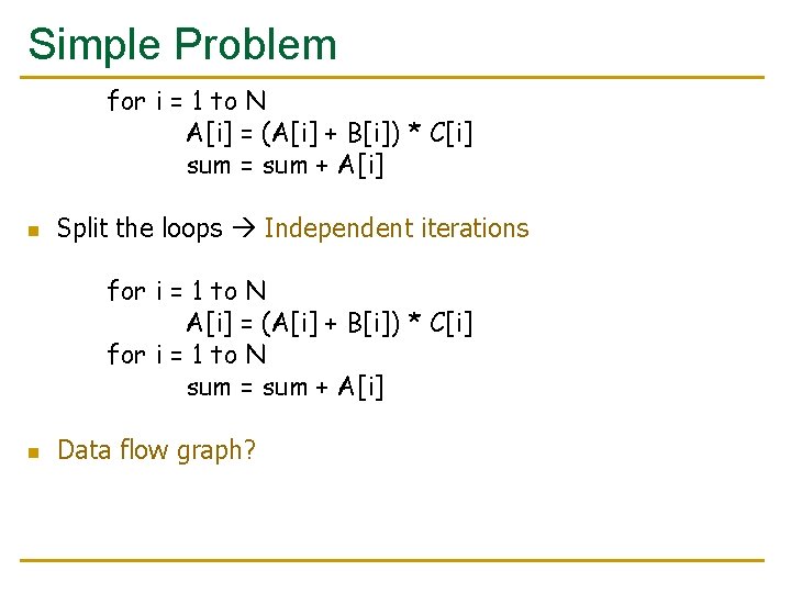 Simple Problem for i = 1 to N A[i] = (A[i] + B[i]) *