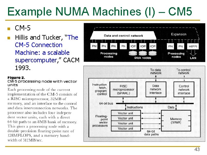 Example NUMA Machines (I) – CM 5 n n CM-5 Hillis and Tucker, “The