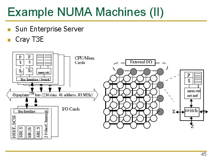 Example NUMA Machines (II) n n Sun Enterprise Server Cray T 3 E 45