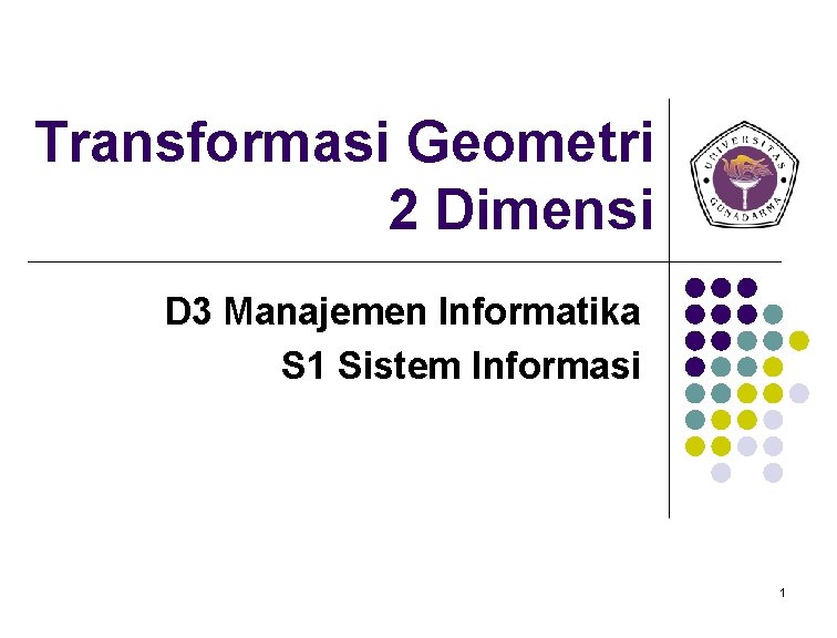 Transformasi Geometri 2 Dimensi D 3 Manajemen Informatika S 1 Sistem Informasi 1 