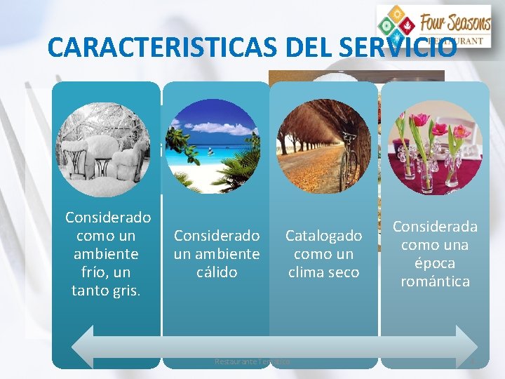 CARACTERISTICAS DEL SERVICIO Servicio Considerado como un ambiente frío, un tanto gris. Considerado un
