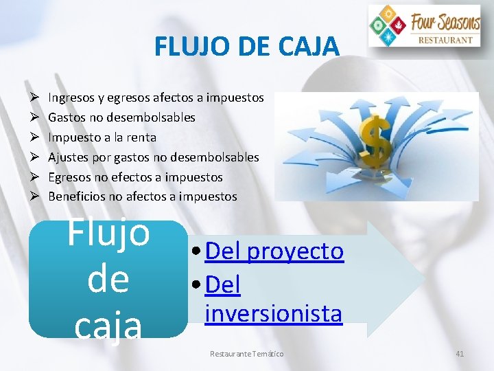 FLUJO DE CAJA Ø Ø Ø Ingresos y egresos afectos a impuestos Gastos no