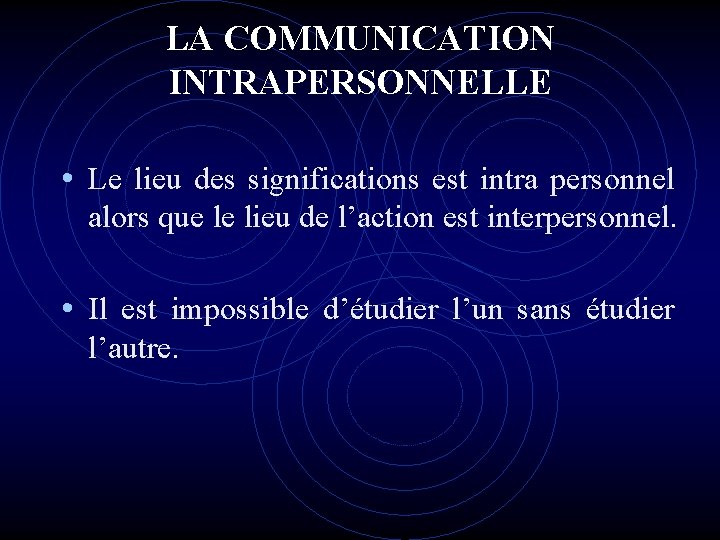 LA COMMUNICATION INTRAPERSONNELLE • Le lieu des significations est intra personnel alors que le LA COMMUNICATION INTRAPERSONNELLE • Le lieu des significations est intra personnel alors que le