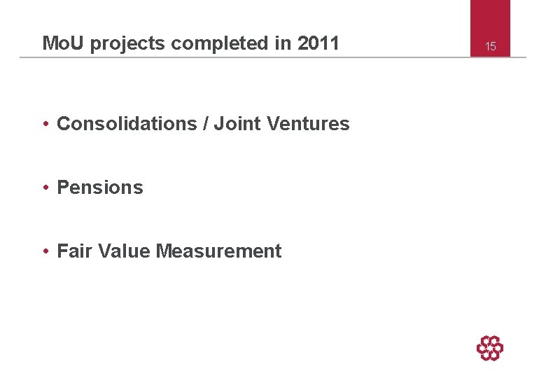 Mo. U projects completed in 2011 • Consolidations / Joint Ventures • Pensions •