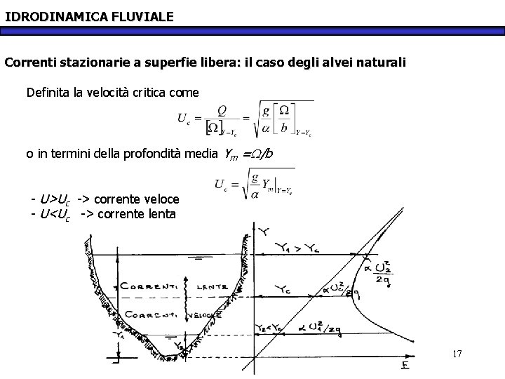 IDRODINAMICA FLUVIALE Correnti stazionarie a superfie libera: il caso degli alvei naturali Definita la