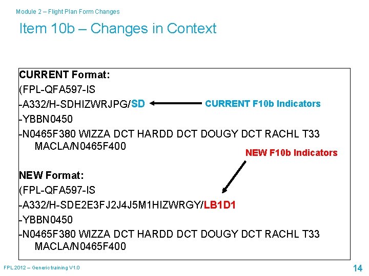 Module 2 – Flight Plan Form Changes Item 10 b – Changes in Context