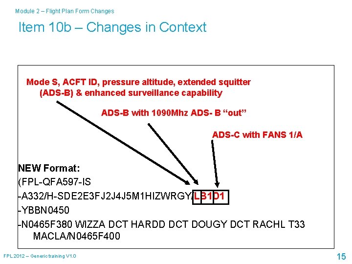Module 2 – Flight Plan Form Changes Item 10 b – Changes in Context